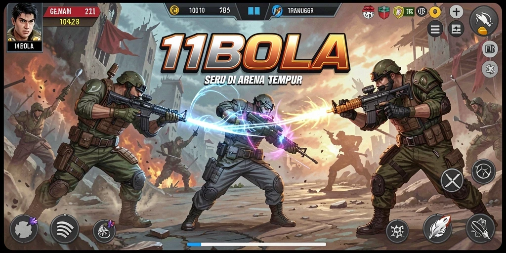 Tampilan gameplay seru 11BOLA dengan pertarungan yang dinamis.