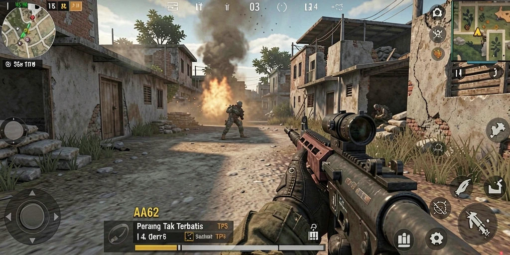 Tampilan gameplay seru dengan aksi tembak-menembak yang intens.