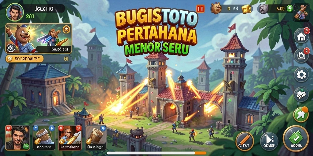 Tampilan gameplay BUGISTOTO yang penuh strategi Tower Defense.