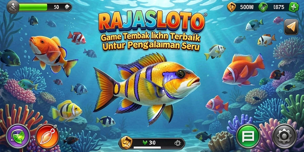 Screenshot gameplay RAJASLOTO menampilkan aksi seru menembak ikan.